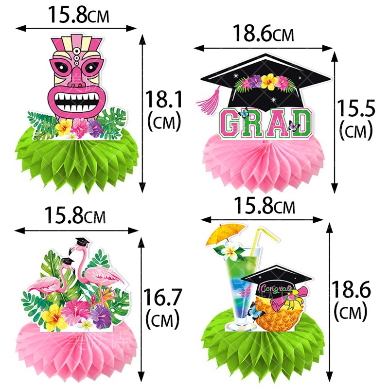 Venta al por mayor Hawaii graduación fiesta decoración escritorio panal decoración verano graduación temporada decoración escritorio Decoración