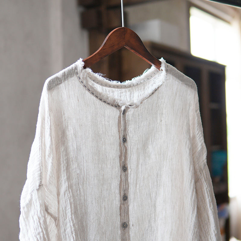 276 Color-woven Linen Breathable And Non-transparent Hand-embroidered Thread Sun-protective Shirt Jacket Women's Top_ecoleips.com