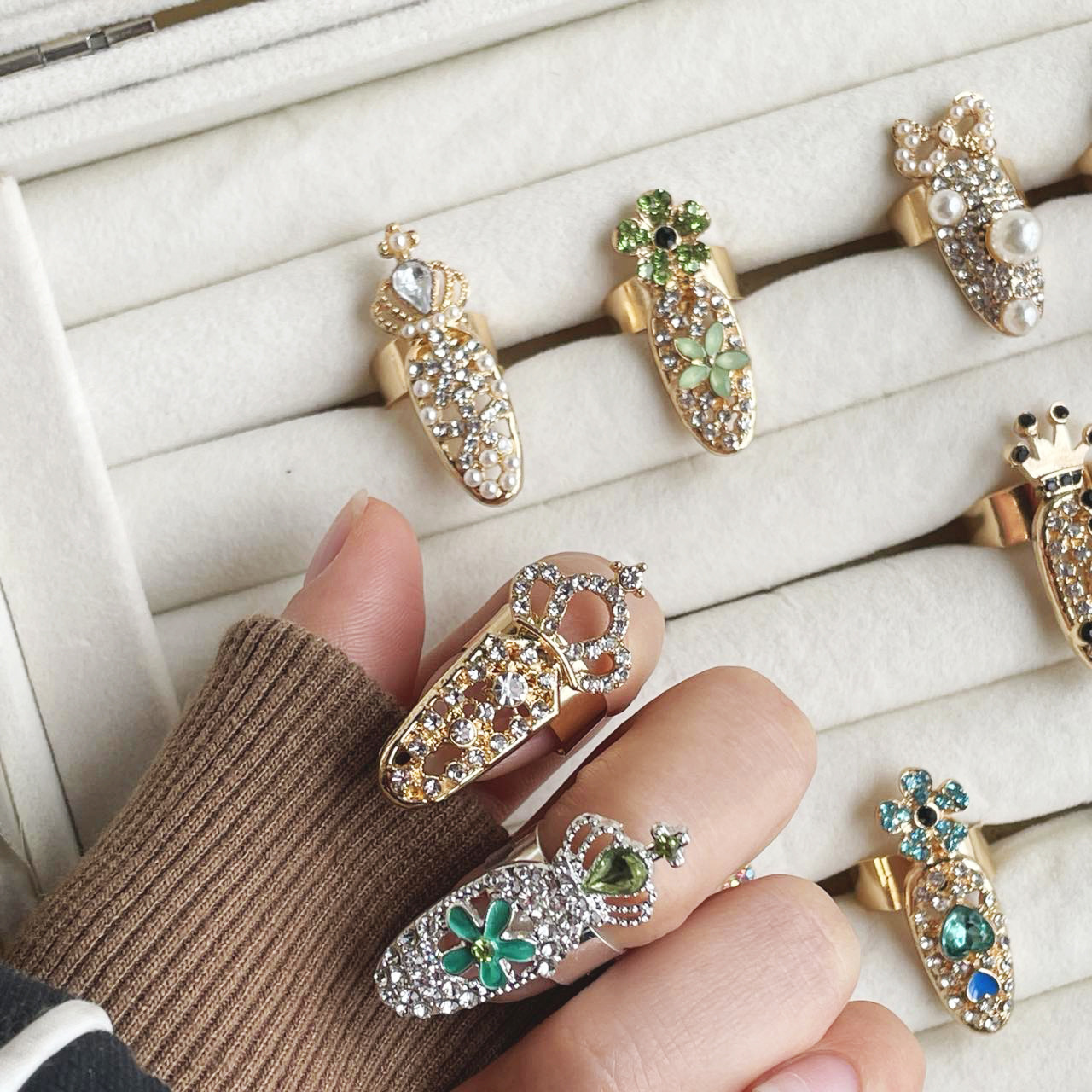 Fashion Flower Bow Knot Alloy Plating Inlay Rhinestones Pearl Womenu0027S Open Ring 1 Piece