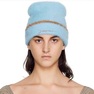 Autumn and Winter New Jacquemus Plush Knitted Hat Letter Logo Embroidered Wool Hat All-match Couple Cold Hat Ins