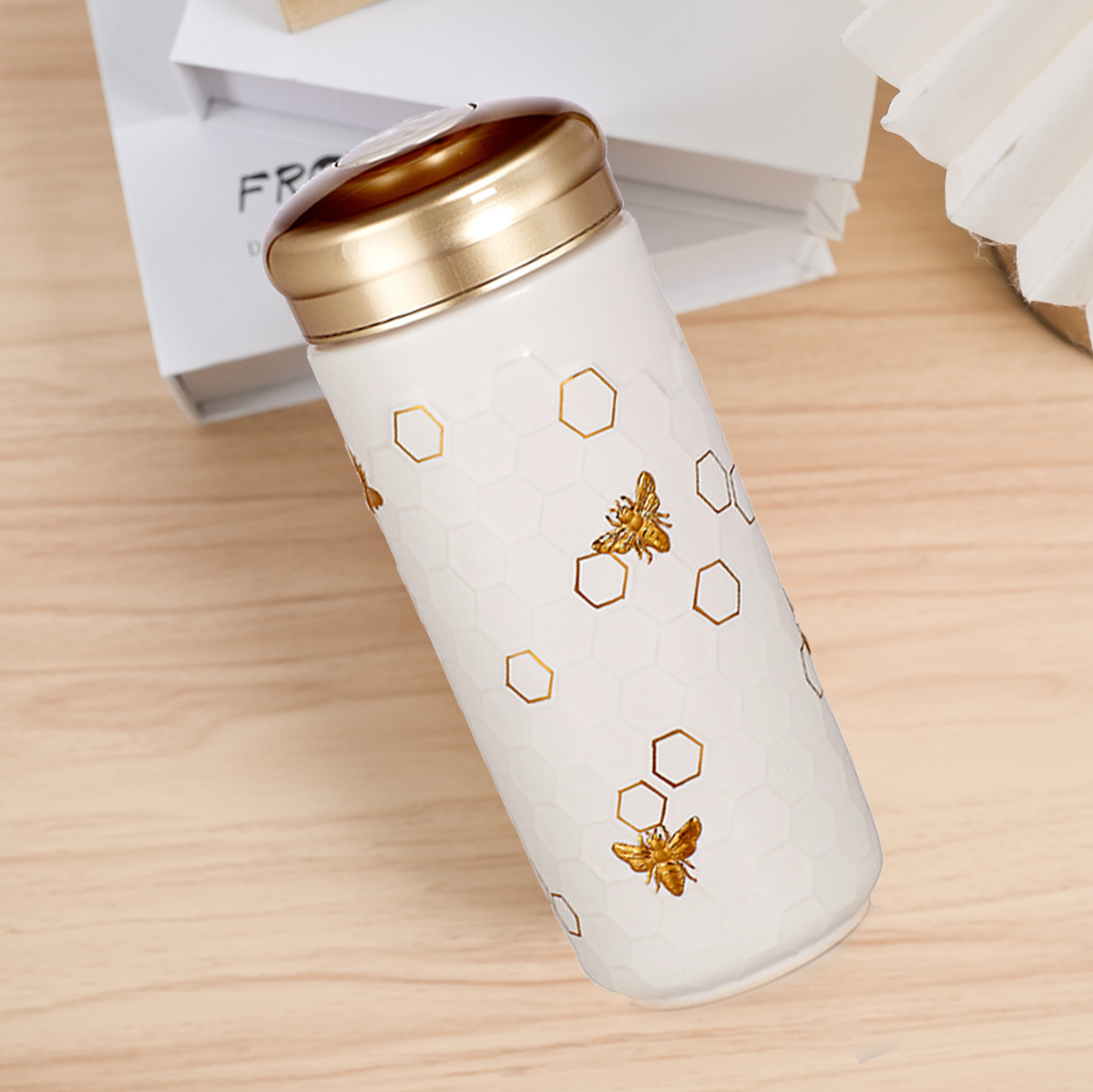 乾唐轩活瓷杯厂家直销大丰收陶瓷杯随手水杯330ml双层商务礼品