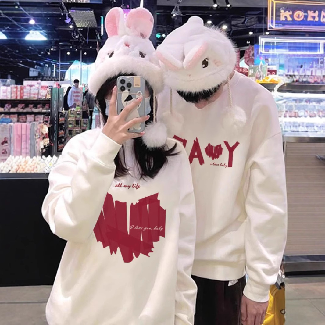 고급 감각 DISOO 독특한 커플 원피스 스웨트 셔츠 2024 새로운 가을과 겨울 패션 브랜드 라운드 넥 느슨한 긴 소매 재킷