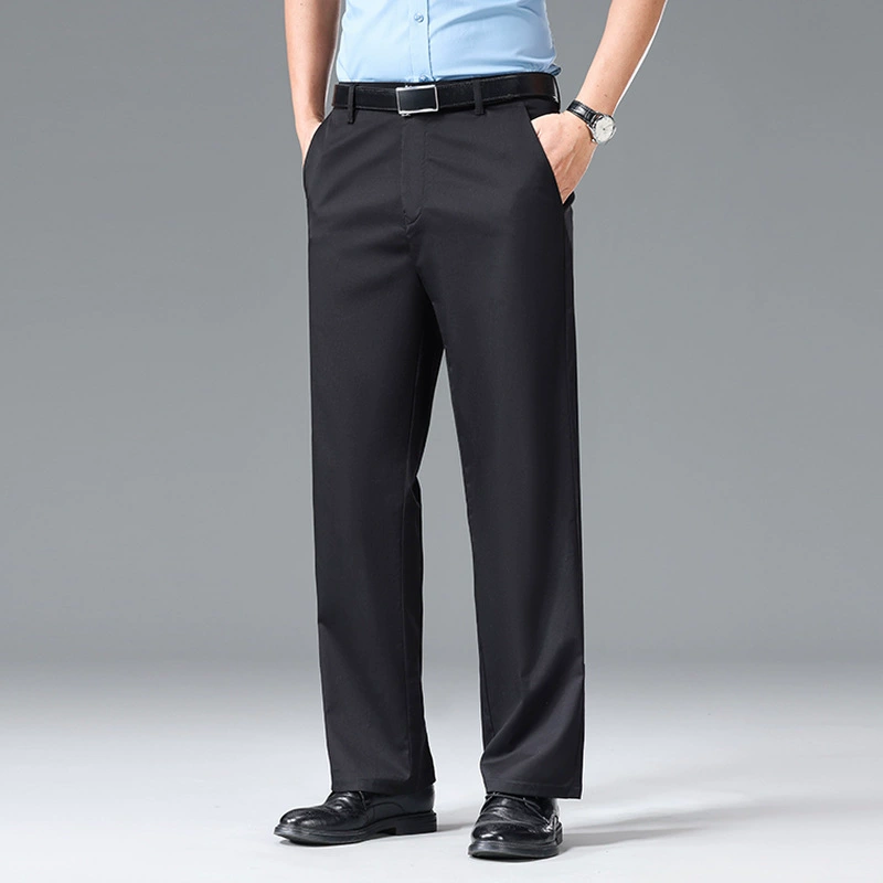 Мужские повседневные брюки для мужчин среднего и пожилого возраста, летние тонкие деловые брюки из ледяного шелка, универсальные свободные прямые повседневные брюки.