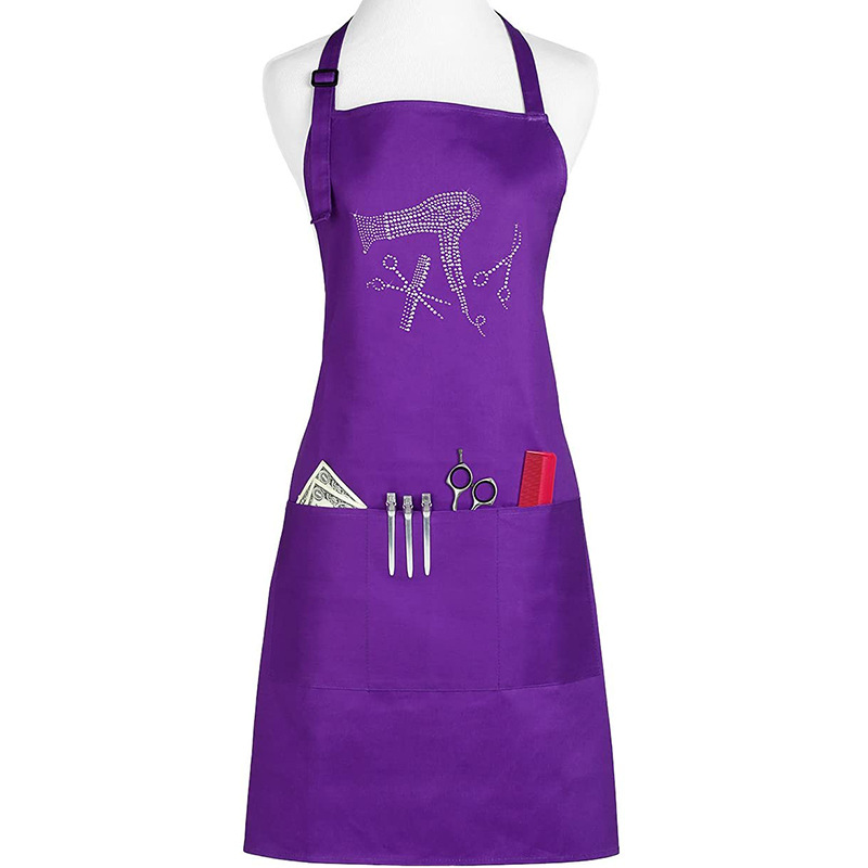 Delantal con cuello halter uniforme de Amazon con correas ajustables para los hombros, delantal de trabajo de peluquero con logo impreso a la moda, venta al por mayor