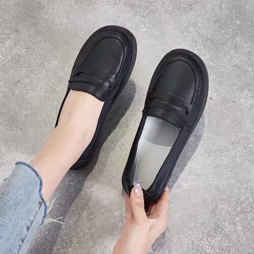 2024 New Spring Top Layer Cowhide Women's Shoes White Shoes Single Shoes Loafers Women's Flat Heel Round Toe Versatile Slip-On