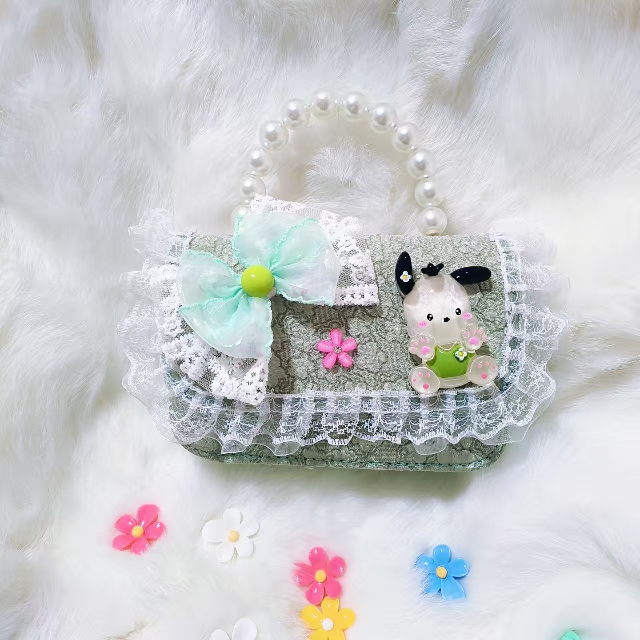 Bolso de perlas, bolso de cambio, bolso de accesorios, bolso de Año Nuevo para chicas, bolso de Año Nuevo, bolso pequeño, bolso cuadrado.