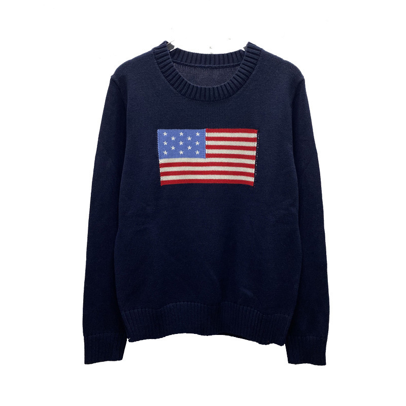 Explosive American flag embroidered five-pointed star sweater women 2024 autumn and winter loose Korean plus size sweater jacket wholesale