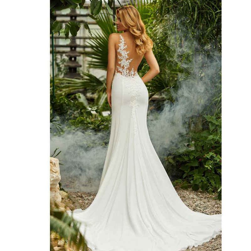 Comercio exterior Vestido de novia europeo y americano de las mujeres 2024 Nuevo encaje más tamaño moda retro cuello redondo sexy pequeño vestido de novia nupcial