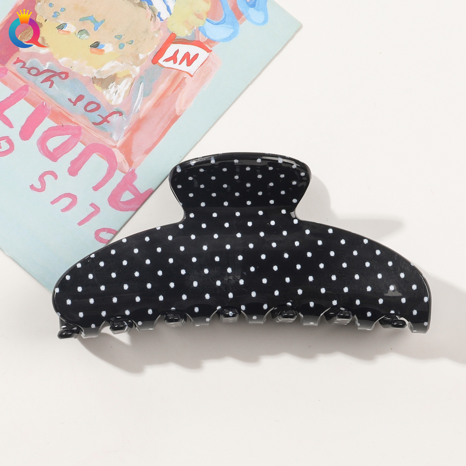 奇阅跨境亚克力法式高级感波点抓夹大号发量多鲨鱼夹子后脑勺发夹