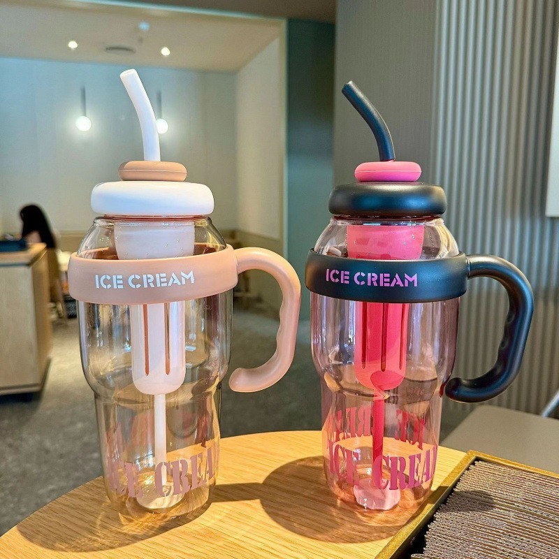 Summer simple high-value large-capacity water cup accompanying cup summer cool portable handle suction tube cup ton cup bully cup