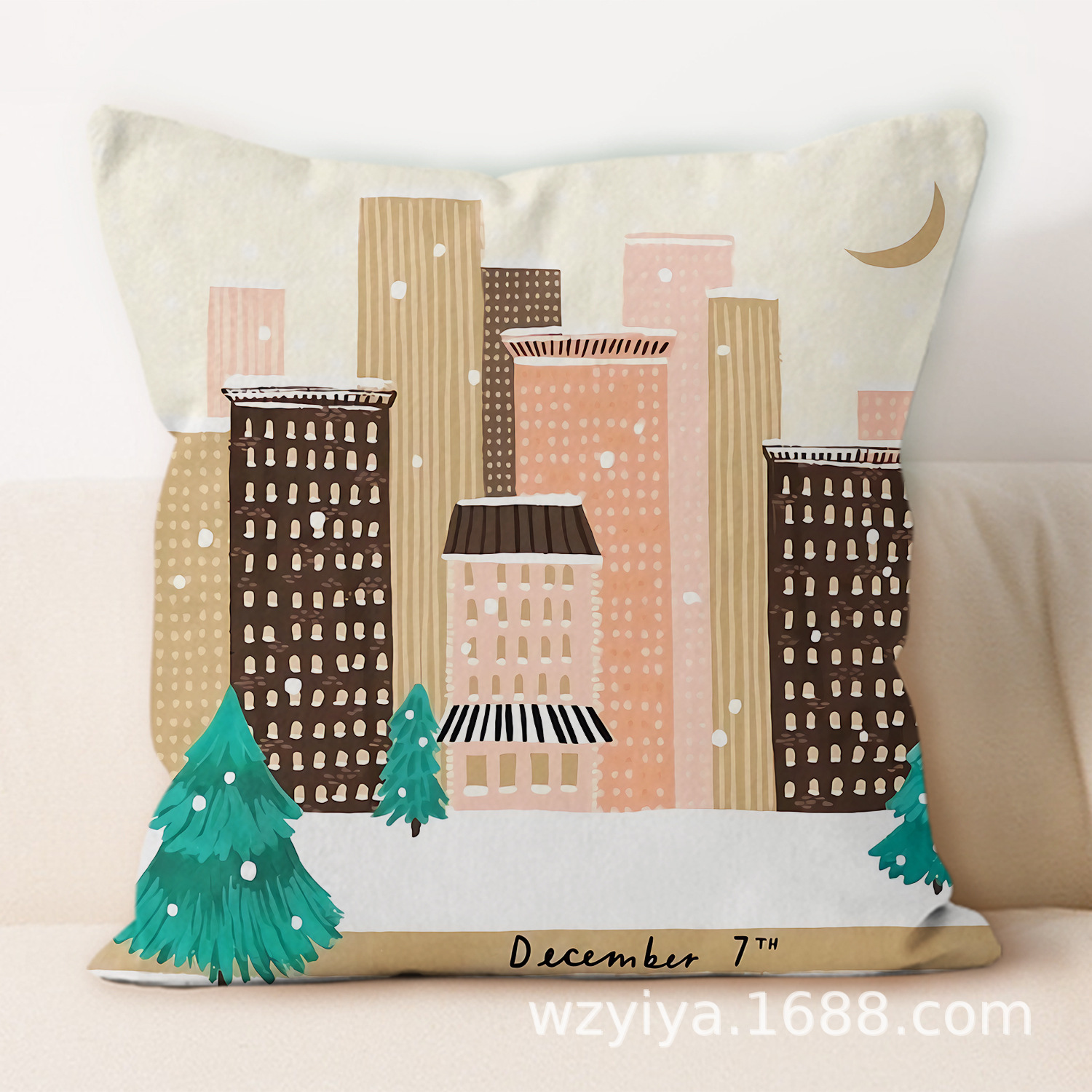 Cartoon Navidad impresa almohada cuadrada sala de estar sofá dormitorio cabezal de cama almohada funda sin núcleo cojín