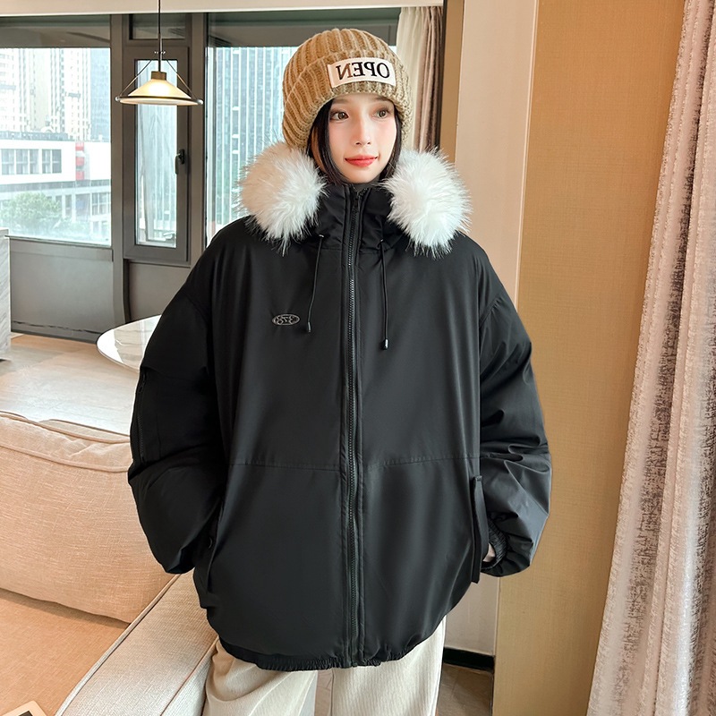 Transfronterizo de cuello blanco con capuzas simple ropa de algodón de pluma para mujeres 2025 nueva ropa de invierno coreana de invierno con chaqueta gruesa