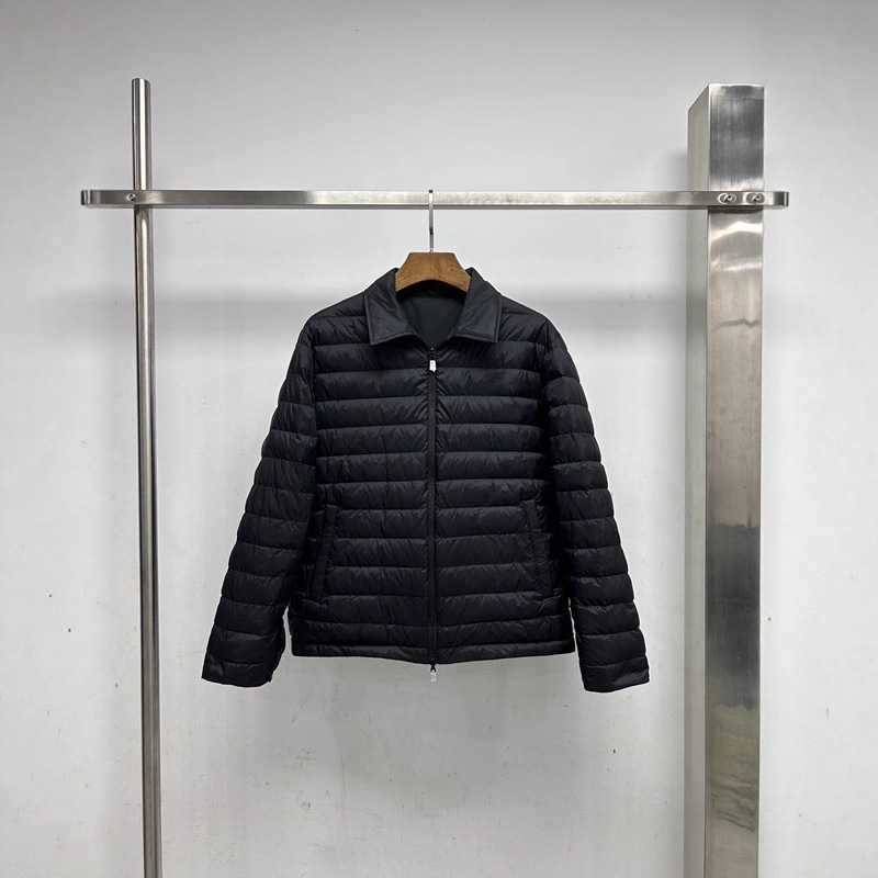 Men's Reversible Lightweight down Jacket with Zipper, Turn-Down Collar, Pocket, Logo Print, and Shirt-Style Design