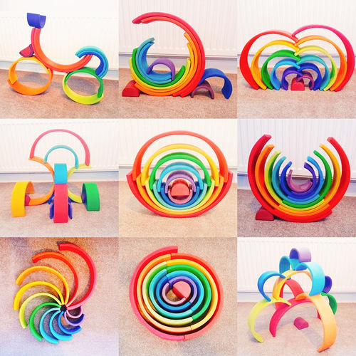 Wooden children's Montessori rainbow building blocks DIY assembled stacking early education educational toys kindergarten teaching aids wholesale