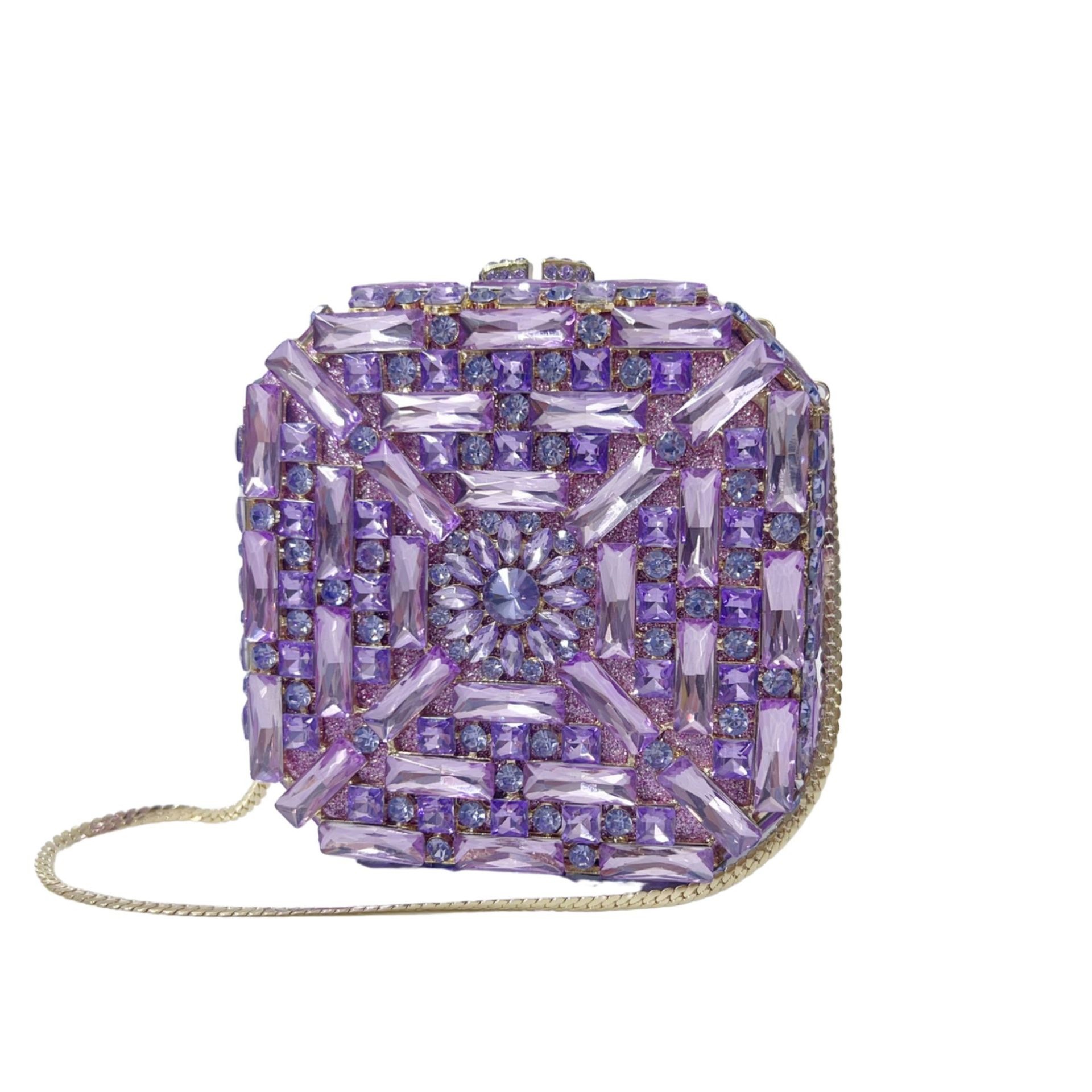 Cross-border nueva caja cuadrada con diamantes bolsas de cena bolsas de diamantes bolsas de cristal embrague