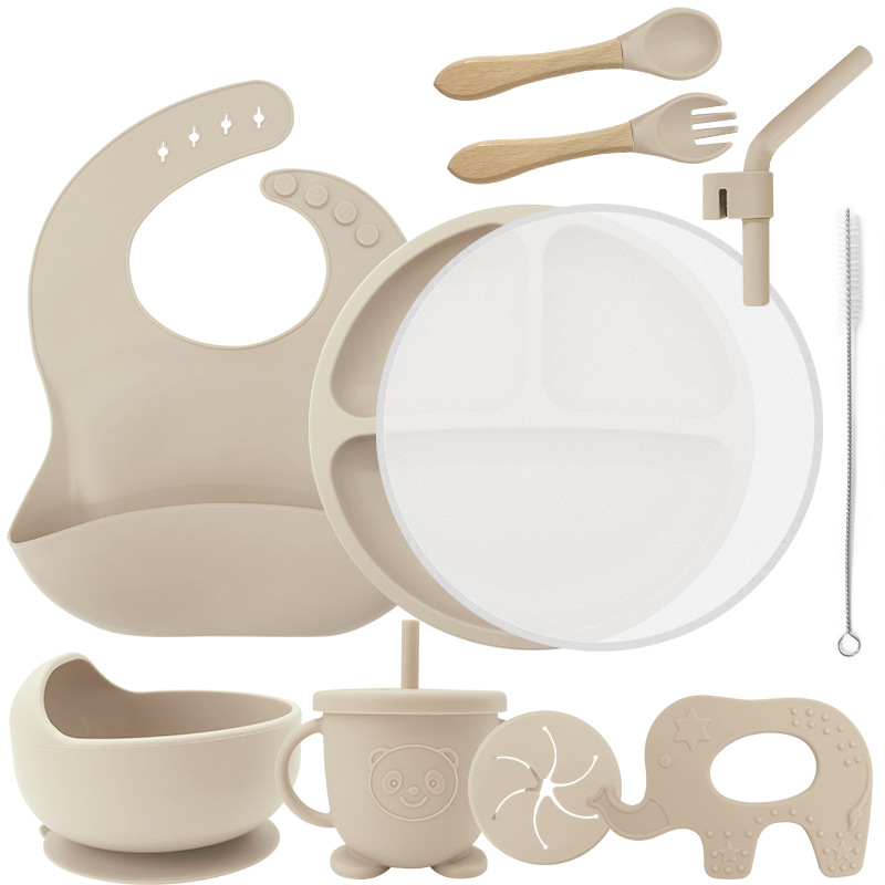 Vajilla de silicona vajilla de bebé cuchara de silicona tazón babero traje materno e infantil necesidades diarias niños suplemento alimenticio vajilla