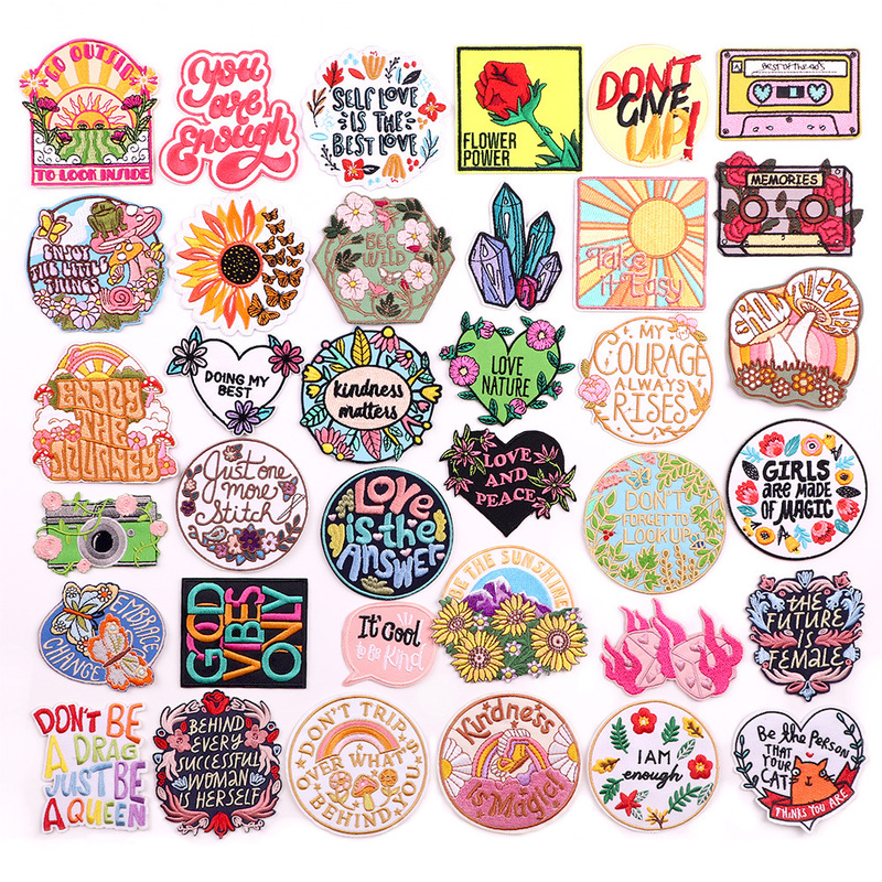 Flower Letter Embroidered Patch Cross-border Special for Embroidered Cloth Stickers Personality Love Slogan Hot Melt Adhesive Garment Accessories