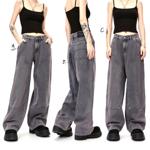 MADEEXTREME American Style Street Cleanfit Vintage Stitching Logging Loose Wide-leg Workwear Casual Pants for Men