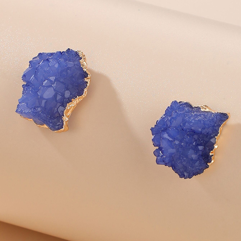 fashion blue imitation natural stone geometric irregular earrings
