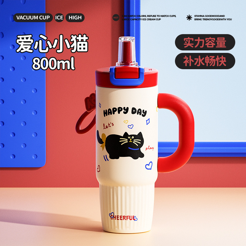 新款卡通吸管杯304不锈钢保温冰霸杯学生大容量保冷保温便携杯|undefined
