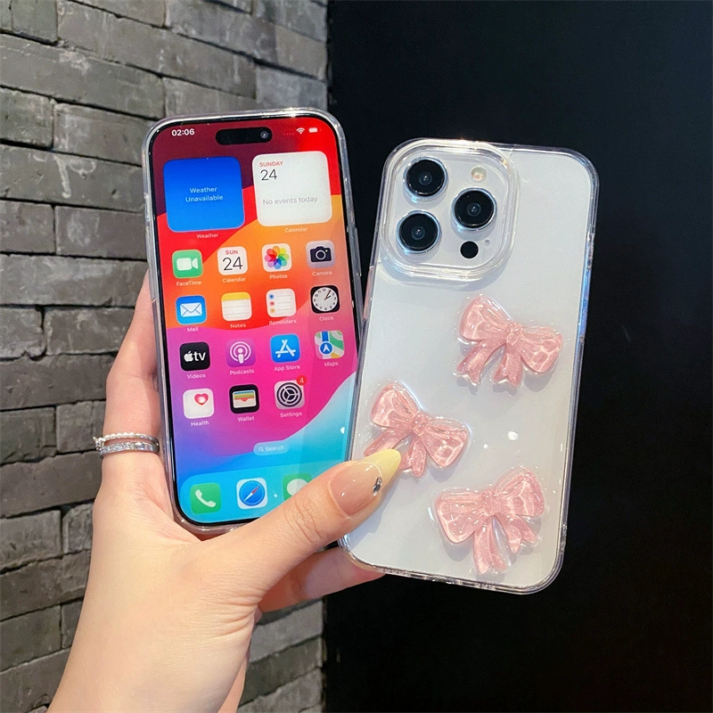 Чехол для телефона Apple, совместимый с iPhone 17 бренда fuchsia с бантом, защитный чехол, японский и корейский, 17promax, iphone, 15