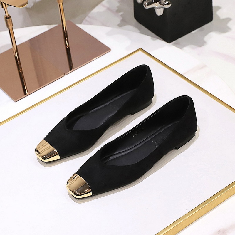 8726-1 European and American style versatile soft and comfortable women's shoes low-mouth flat-heeled suede metal small round head stitching single-layer shoes for women