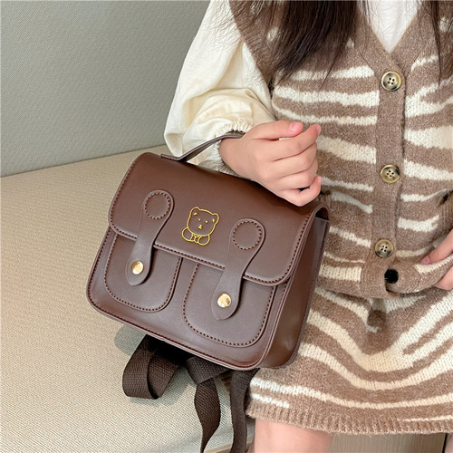 Fashionable children's backpack autumn and winter new style British style retro concave shape backpack cute bear girl small school bag