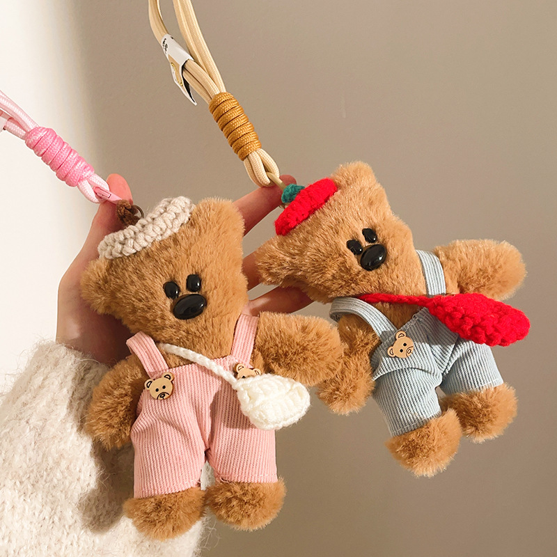 Peludo Bean Bear Keychain Colgante pareja de muñecas de amigos bolsos de teléfono móvil colgante colgante muñecas
