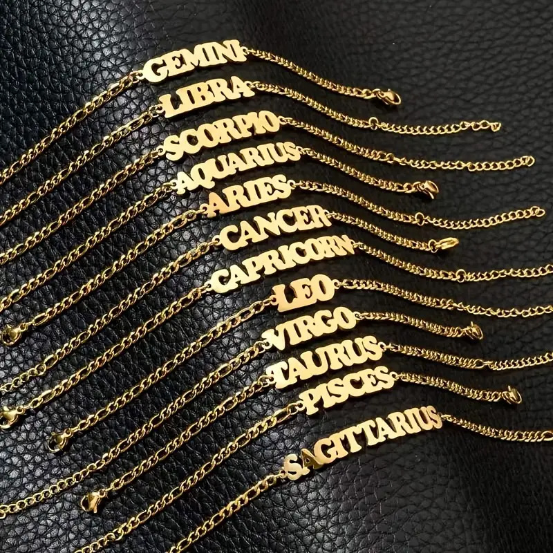 Explosive beach stainless steel twelve zodiac letter bracelet, foot chain, Figaro NK personalized chain_voghion.com