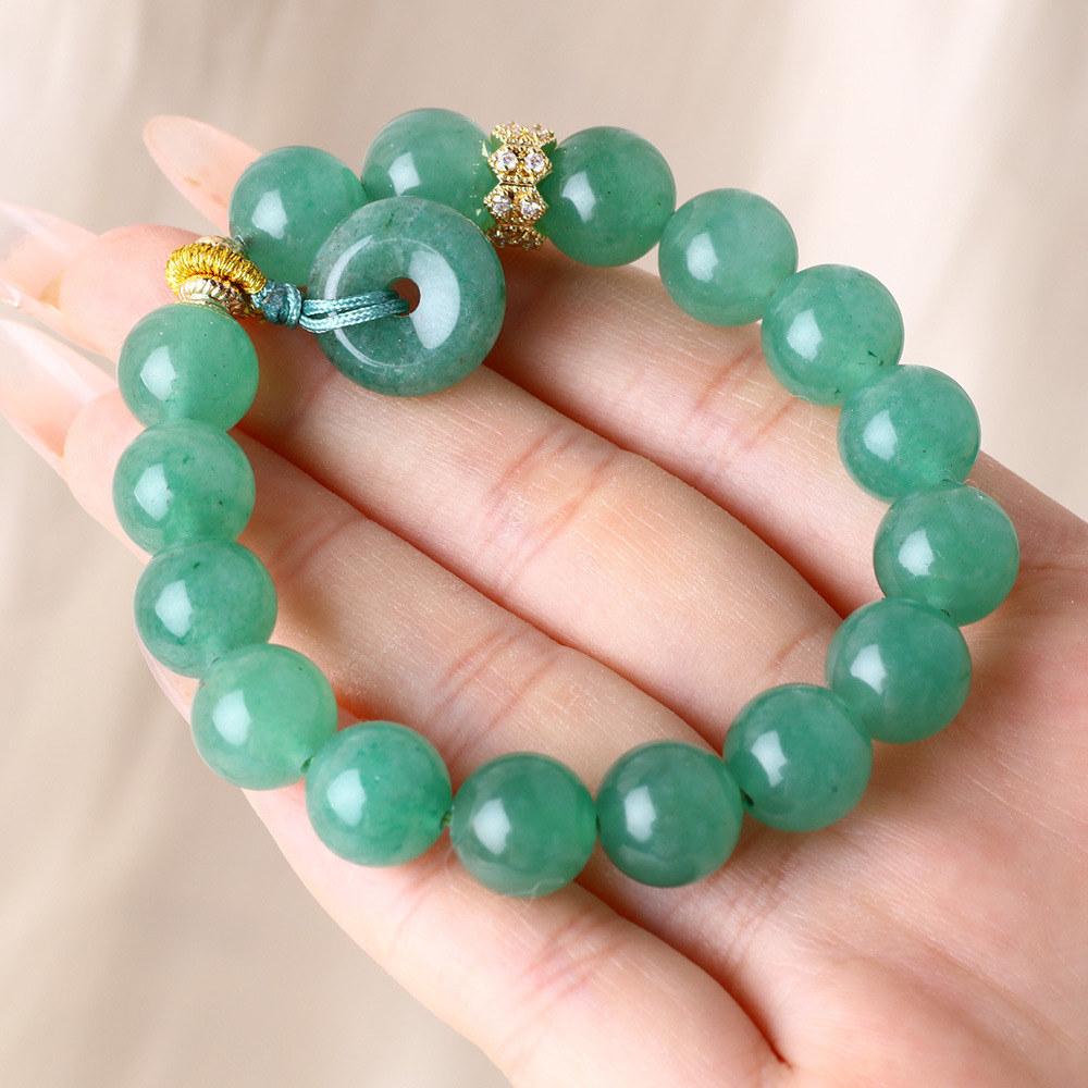 Pulsera verde Dongling 10mm cuentas de un solo anillo de pulsera de la tendencia nacional antiguo estilo de seguridad pulsera de hebilla de moda pequeña fresca