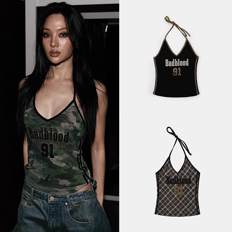South Korea badblood Bcac Series Hot Girls Hanging Neck Sexy Pure Camouflage Vest Sling Female Niche Top South Korea badblood Bcac Series Hot Girls Hanging Neck Sexy Pure Camouflage Vest Sling Female Niche Top