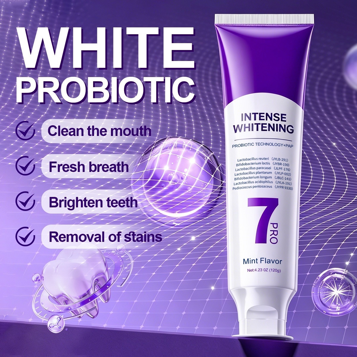 Cross-Border Foreign Trade 7-Pro Probiotic Whitening Toothpaste to Remove Stains, Repair Tooth Enamel, Freshen Breath 120g