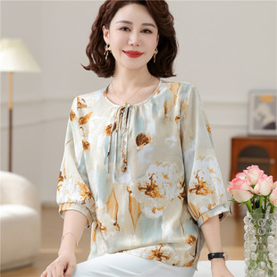 Mom's Clothing 2025 New Summer Short-Sleeved Shirt 40 and 50 Years Old Thin Top Chiffon T-Shirt Middle-Aged and Elderly Women's Suit