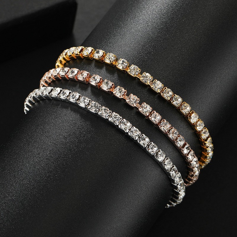 Amazon Cross-Border New Single-Row Square Zircon Bracelet Women's Fashion Simple Single-Row Full Diamond Tennis Chain Wholesale