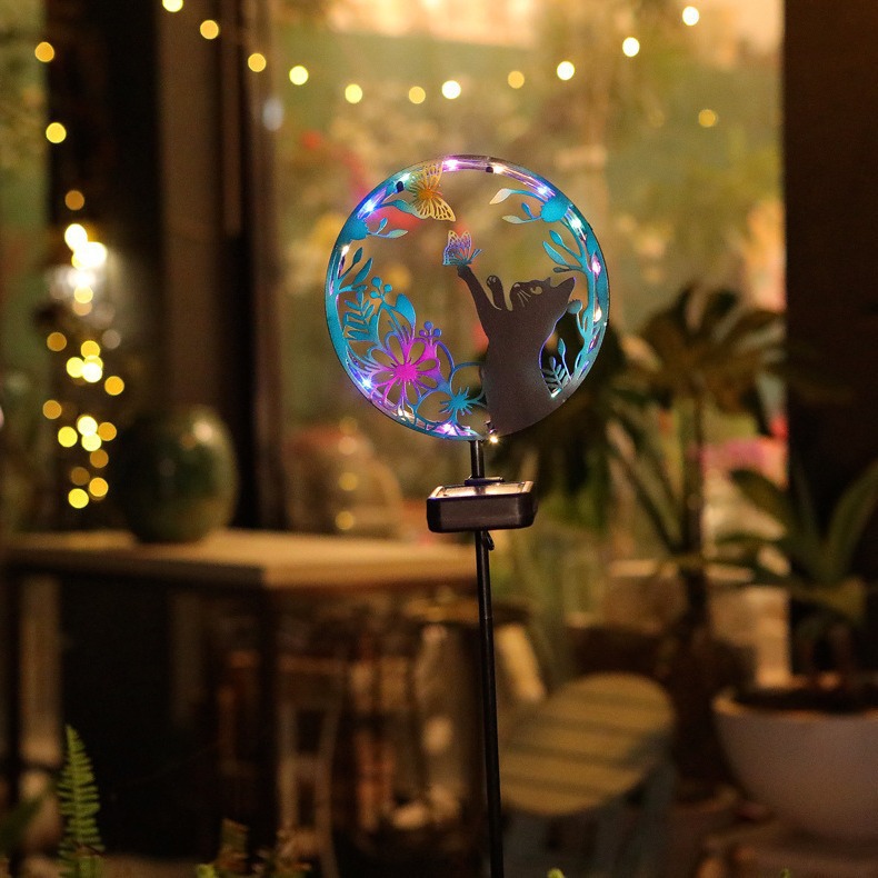 태양 안뜰 동물 실루엣 바닥 빛 LED 철 야외 잔디 안뜰 풍경 빛 작은 안뜰 장식 빛