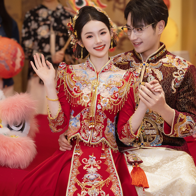 原创奢华中式秀禾服婚服2025新款新娘华丽结婚敬酒服显瘦凤冠霞帔|undefined