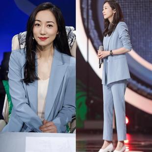 2020 Celebrity Style Haze Blue Blazer High-Waisted Slimming Chic Small Suit Two-Piece Ol Set Spring New Model