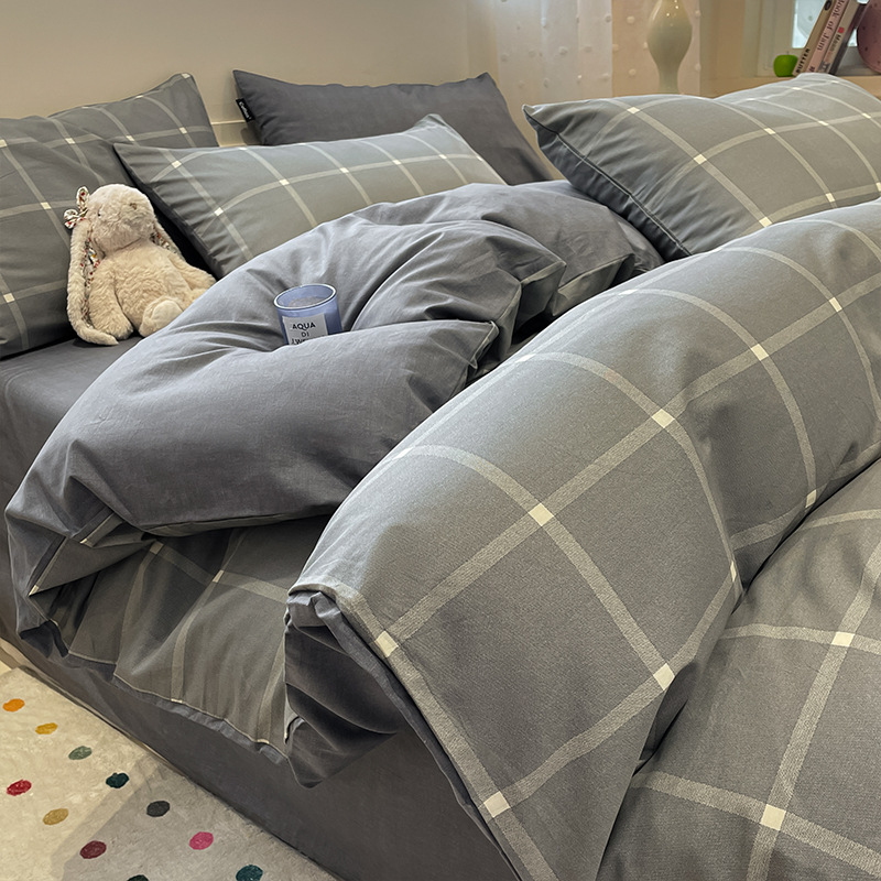 Algodón simple de cuatro piezas de algodón 2025, nueva sábanas cubiertas de ropa de cama dormitorio tres piezas