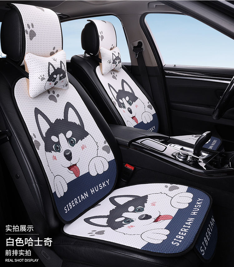 L5U new cartoon car seat cushion breathable four seasons universal linen cool cushion heat insulation whole car rear seat cushion three pieces