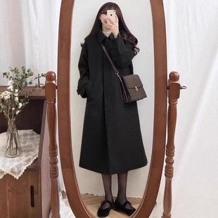 Woolen Coat Women's Hepburn Spring and Autumn 2025 New Korean Style Thickened Black Woolen Coat for Small Men
