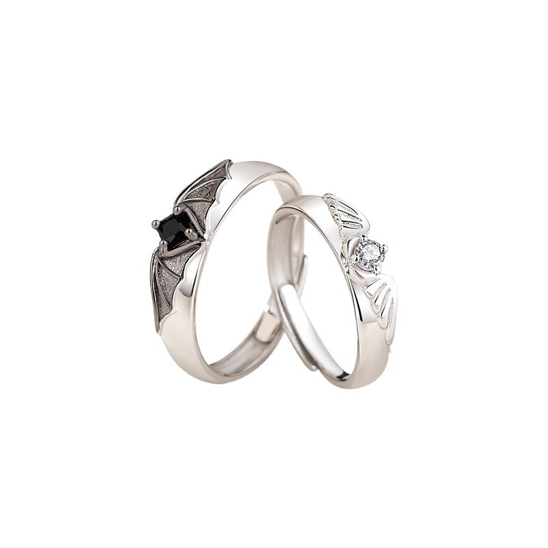Yunjin ángel y diablo anillo de pareja anillo de dedo índice de hombres y mujeres nicho personalidad alas anillo abierto