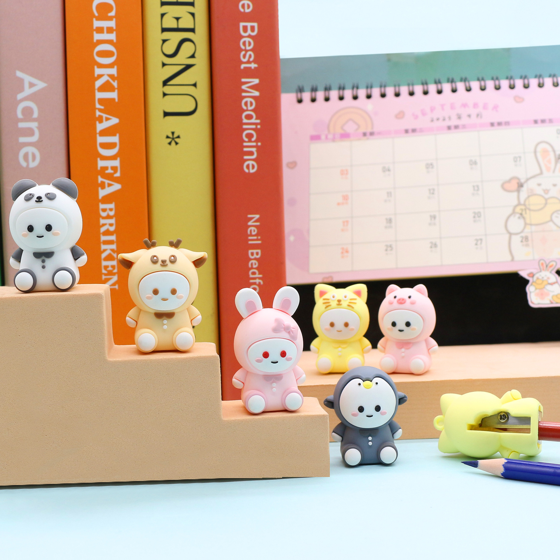 Lindo animal mini sacapuntas dibujos animados conejo sacapuntas escuela primaria sacapuntas portátiles de un solo orificio al por mayor