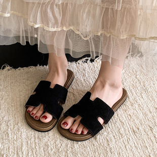 2025 Summer Flat Bottom Trendy Slippers for Outer Wear Retro Mori Style Round Head All-Match Skirt Bucken Second Uncle Slippers