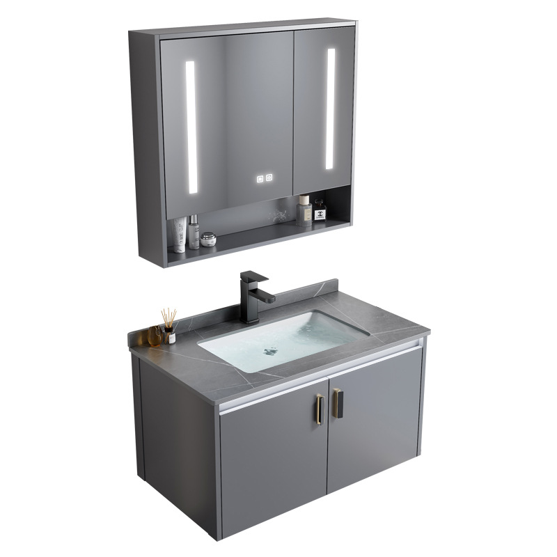 Gabinete de baño de aleación de aluminio espacial hotel lavabo cerámica integral lavabo