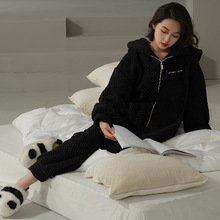 秋冬新款卡通甜美半边绒睡衣女加绒加厚保暖家居服两件套装可外穿