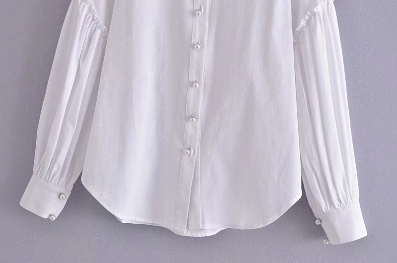 button decoration puff sleeve ruffle stitching shirt  NSAM39618