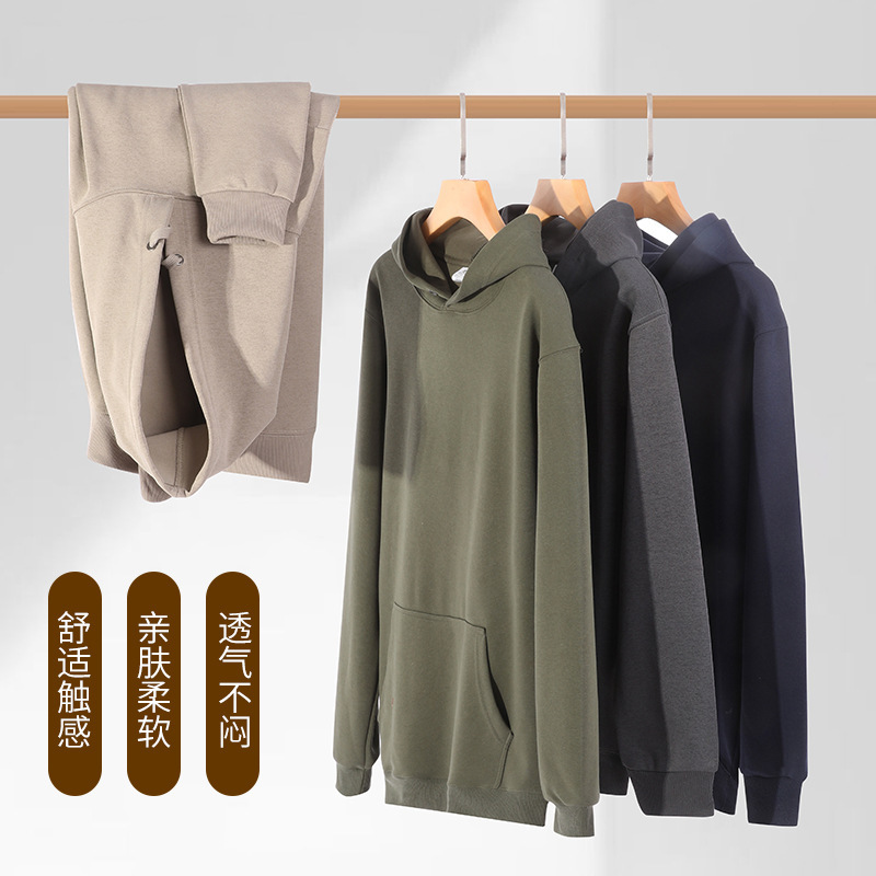 Deson Cotton Hooded Sweatshirt, Loose Off-Shoulder Pullover, Trendy Solid Color Men's Comfortable Sweatshirt, Customizable with Logo Printing