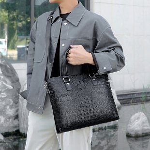 New crocodile-patterned men's bag, men's soft leather handbag, shoulder document bag, business briefcase, crossbody bag, laptop bag