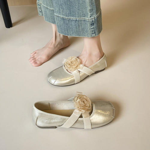 Wwei Girl 2011-2 Flower Flat Sandals for Women French Fairy Wind Ballet Shoes with Skirts Mary Jane Shoes
