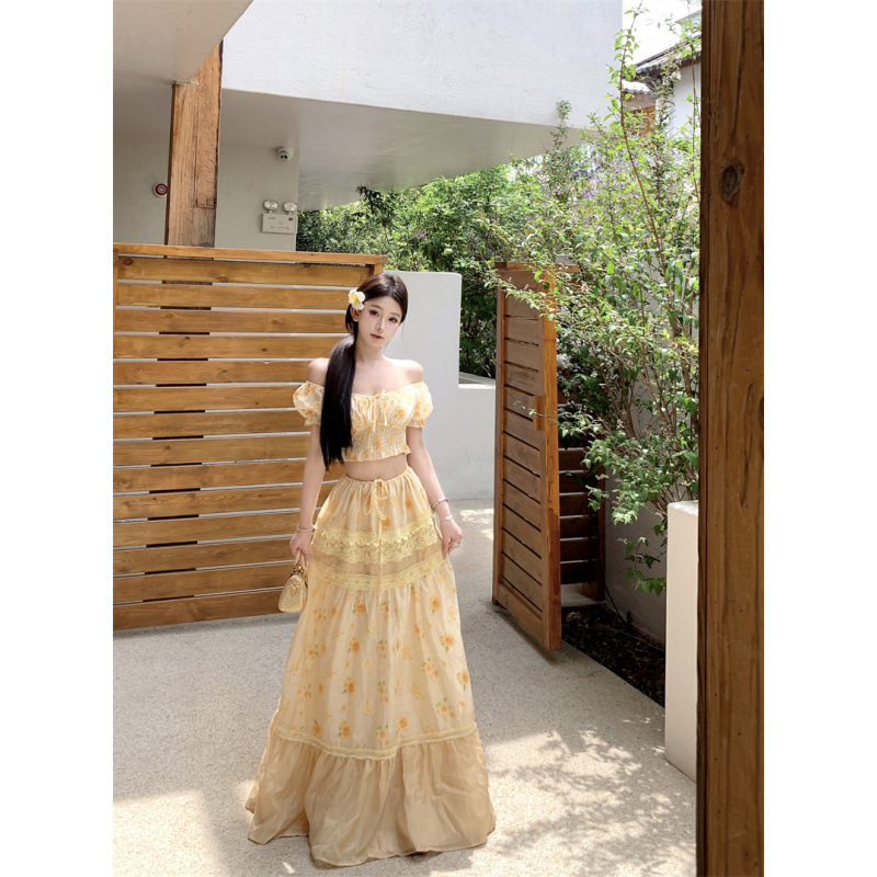 2025 Little Daisy·Seaside Vacation Tencel Embroidered Tube Top/Heavy Drawstring Skirt